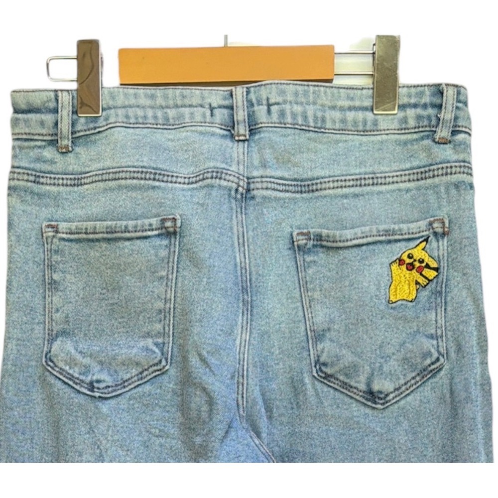Miss Laufen Pikachu Embroidered Light Wash‎ Jeans Womens 30 Custom Anime Denim